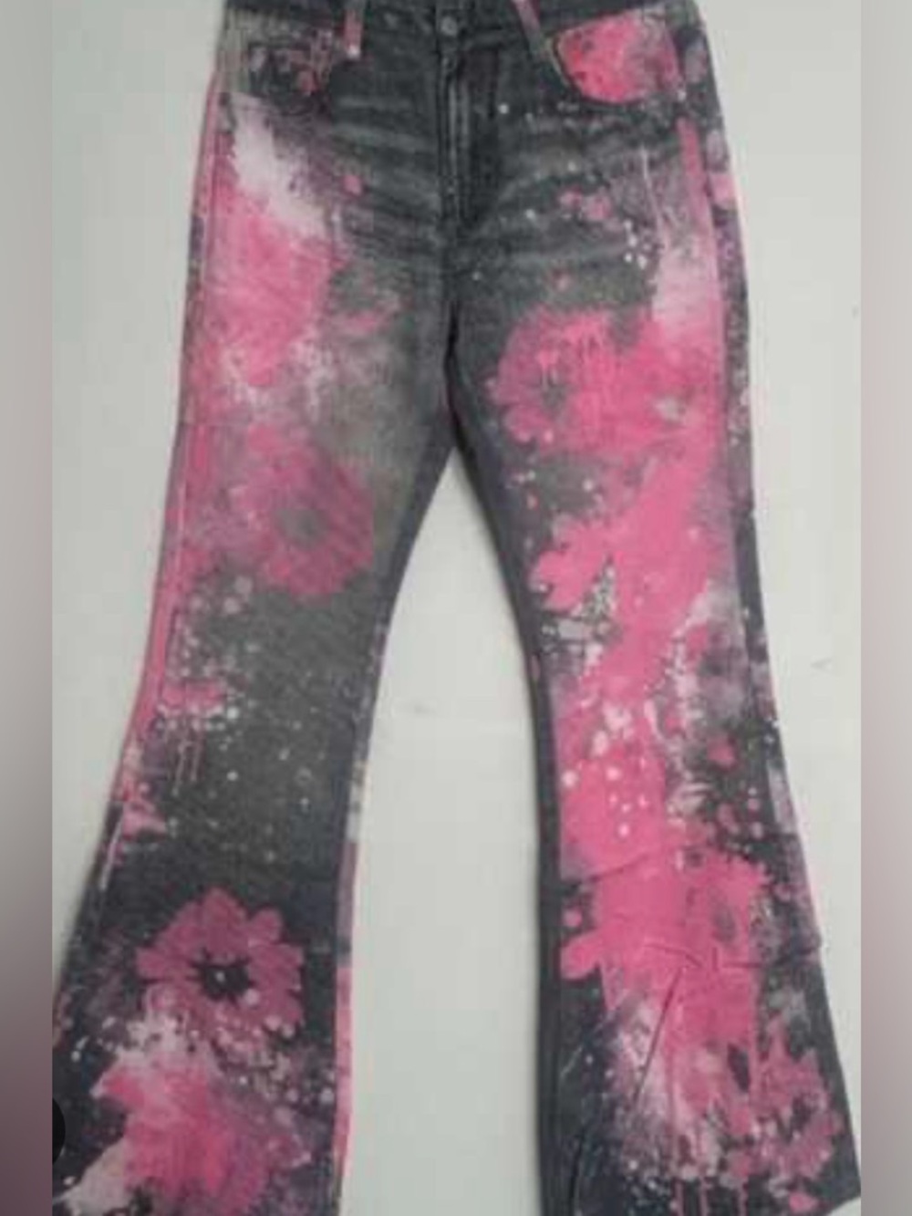 1245 Oli & Hali Denim Pants with Pink Floral Paint Splatter